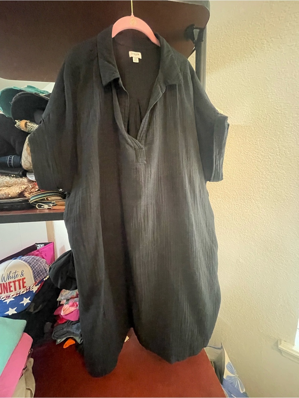 J. Crew Black Short-Sleeve Shirt Dress - with pockets - Picture 3 of 4